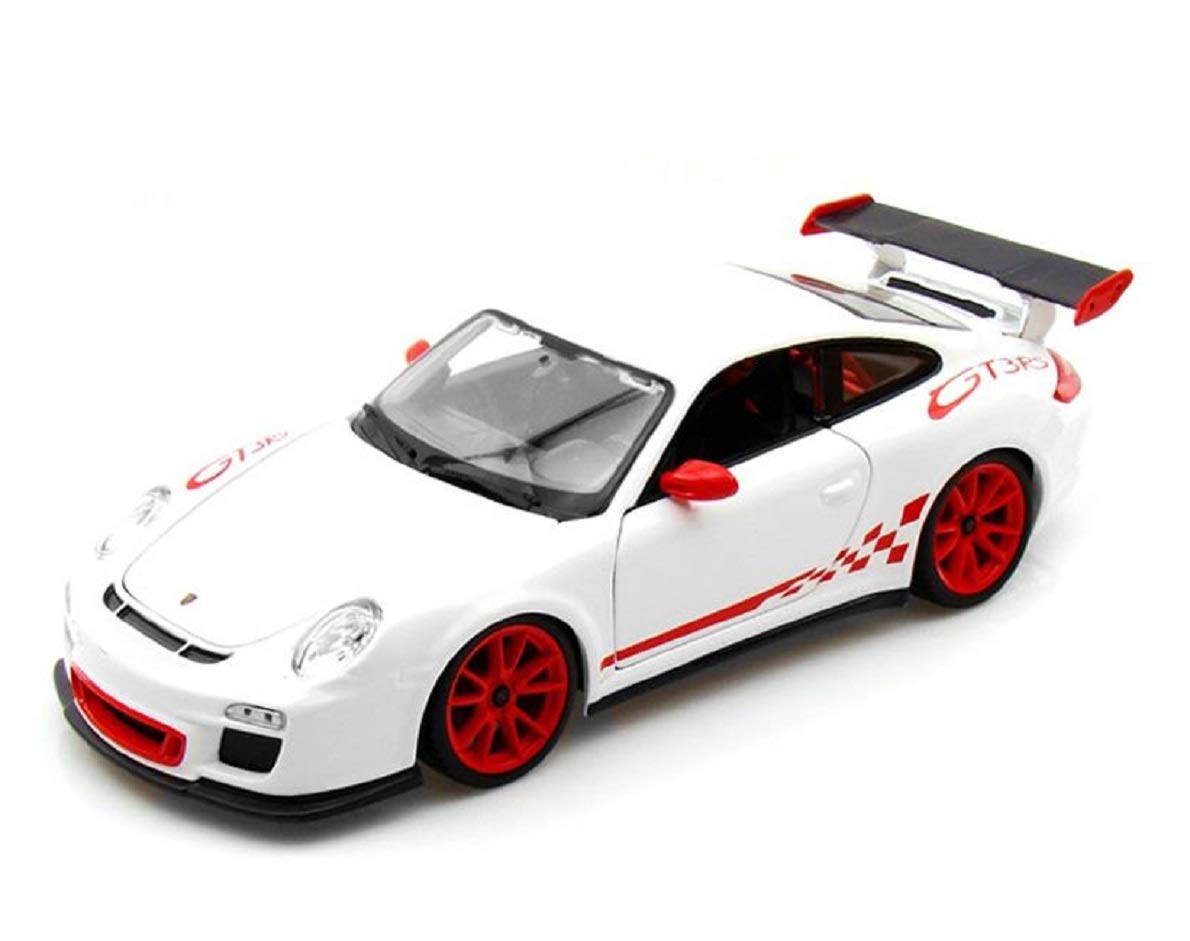 Kinsmart Porsche 911 (997) GT3 RS, White w/Black Diecast Model Toy Car Opening Doors 1:32 Scale Die-Cast Metal