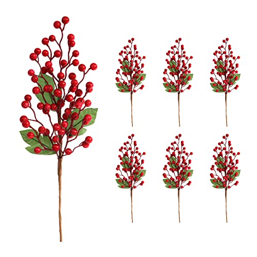 Season 2 Season Artificial Christmas Pine Picks Red Berry Picks 18-Inch Berries Branch Holly Sprays for Xmas Party Gift Wrapping Décor, Set of 6