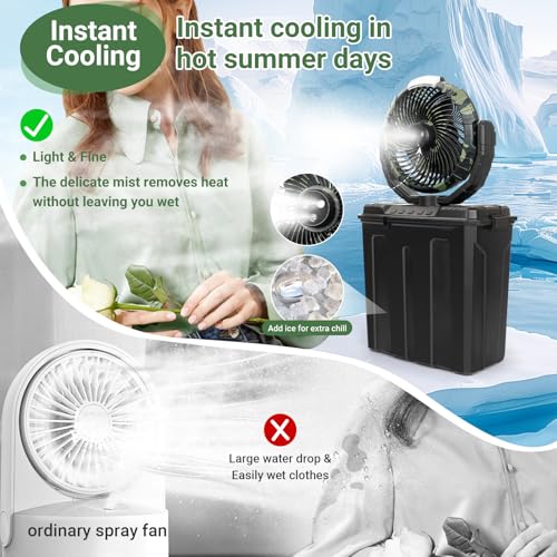 Image of Portable Outdoor Misting Fan - Summer Must-Have 9L Water Tank 3 Levels Wind Speed&Mister Instant Cooling, Ideal for Patio, Garage, Camping,RV, Great Gift for Campers /Fishing Lover