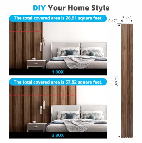 Image of Art3d Wood Slat Wall Panels, Fluted MDF, 6-Pack, 94.6 x 7.4 in,Walnut