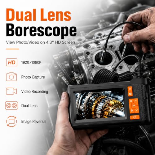 Cámara de Inspección Borescopio de Doble Lente GinoCaco NES432 con Pantalla HD 4.3" y Video 1080P miniatura 2