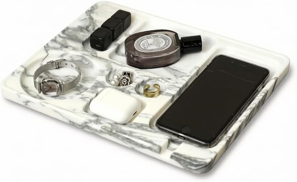 Large Multi-Functional Solid Marble Tray Vanity Desk Organizer