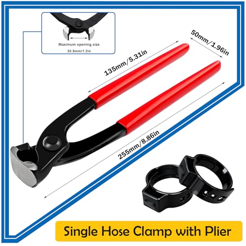 Image of 115Pcs 304 Stainless Steel Black Single Ear Hose Clamps with Ear clamp plier 6-28.6mm Crimp Hose Clamps Assortment Kit for Auto /Home Appliance /Pipe /Fuel Line Stepless hose clamp with pincer