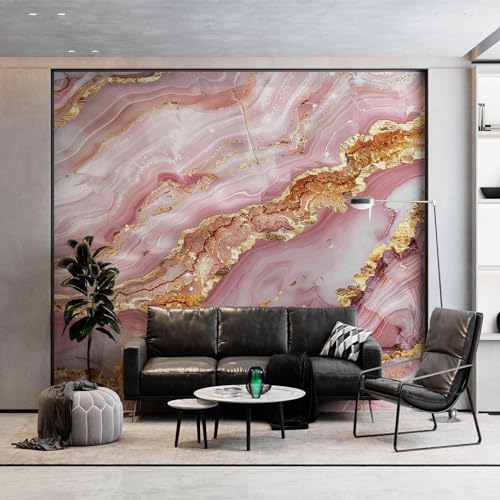 Papier Peint Intissé Marbre Masquer Défauts Mur Salon Rose - 3