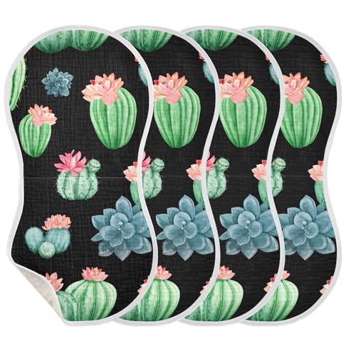 xigua Watercolor Cacti Baby Burp Cloths for Newborn Boys and Girls 4 Pack, Soft & Absorbent Cotton Baby Burp Cloth, Baby Washcloths, Newborn Towel, Burp Rags3