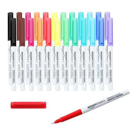 Amazon Basics Ultra Fine Point Permanent Markers, Assorted Colors, 24-Pack