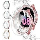 【4+4Pack】Bling Diamond Case for Galaxy Watch 5/Galaxy Watch 4 Screen Protector 44mm,Anti-Fog Tempered Glass Protective Film and Hard PC Cover Bumper,Samsung Watch 5/4 Smartwatch Accessories for Women -  Dafuz