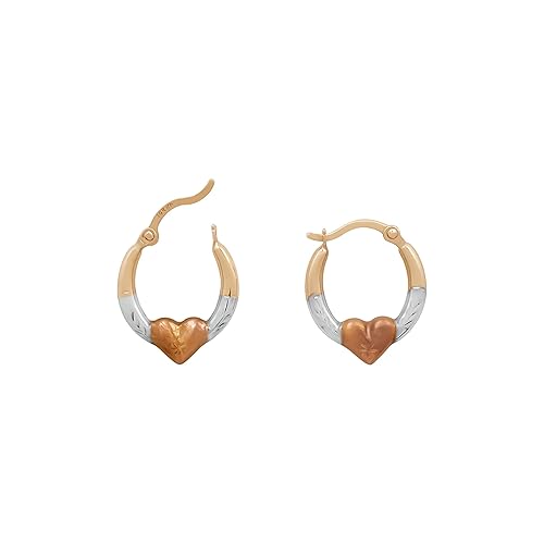 Real 14k Heart Hoop EarringsSolid Yellow Gold Jewelry for Women and Girls Round Shiny Hoops EarringThe Valentine Gifts ((Tricolor Heart Hoop(15mm))