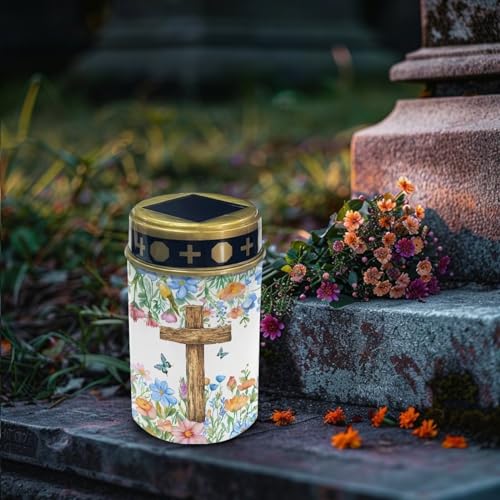 Image of Cross Butterfly Cemetery Solar Lights for Grave Solar Garden Night Book Landscape Path Light Home Decor for Cemetery Grave Yard