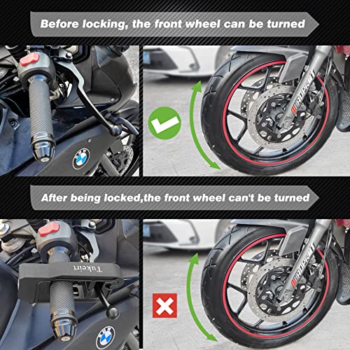 Tukeirt Motorcycle Lock - Adjustable Anti Theft for Motorcycles Mopeds Motorbikes Scooters ATVs Dirt Bike Street Bike Braking The Front Wheel Use on Grip Brake Handlebar(Black) - Thumbnail 2