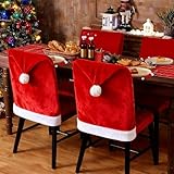 Kaimeng Christmas Chair Cover, Santa Hat Chair Covers with 6Pcs Silverware Holders Santa Chair Back Cover for Christmas Dinner Table Holiday Party Decoration