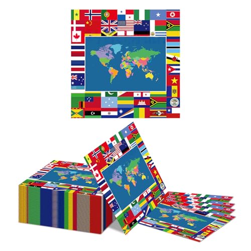 Kotkiddy Carte du Monde Serviettes d'anniversaire 40 Pièces 33x33cm Serviettes en Papier Drapeaux du Monde Drapeaux Nationaux Drapeaux du Monde Décoration De Fête