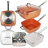 Sartén de Cobre para Freír con Doble Capa Revestimiento Cerámico Antiadherente | Mango y Asa de Acero Inoxidable | Sartén Cooper, Sartén, Freidora | Apto para Horno y Lavavajillas | Medidas 24x9x24cm