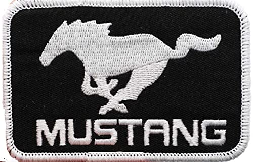 patch cheval mustang rect noir blanc 9x6 cm écusson thermocollant
