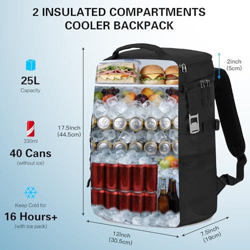 Image of Tactical Cooler Backpack for Men, Double Deck Insulated Cooler Bag 40 Cans, Soft Lunch Backpack with 16H Ice Retention Waterproof Leakproof Picnic Backpack for Work Beach Camping BBQ Hiking