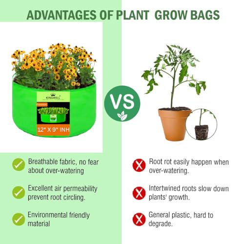 Image of Kingwell Grow Bag 12 X 9 INCH, PACK OF 1 For Terrace Garden Leafy Vegetable Plant Grow Bags Fruits Growing Containers For terrece Gardening