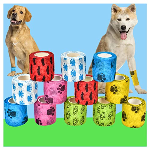 12 Rollos Vendas Autoadhesivas, 5 cm × 4.5m Tape Crossfit Venda Elastica Adhesiva Venda Cohesiva para Envolturas de Mascotas, Muñecas, Tobillos, Esguinces e Hinchazones Cover