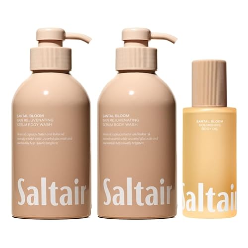 Saltair Body Oil and 2-Pack Body Wash Set – Moisturizing Cleanser and After-Shower Skincare Duo – Santal Bloom Scent