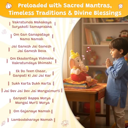 Image of WonderBuddy Divine Mantra Chanting Baby Ganesha with 10 Preloaded Mantras & Aartis, Musical Soft Plush Toy, Best Gift for Infants, Toddlers & Kids (Medium - 25 Cm)