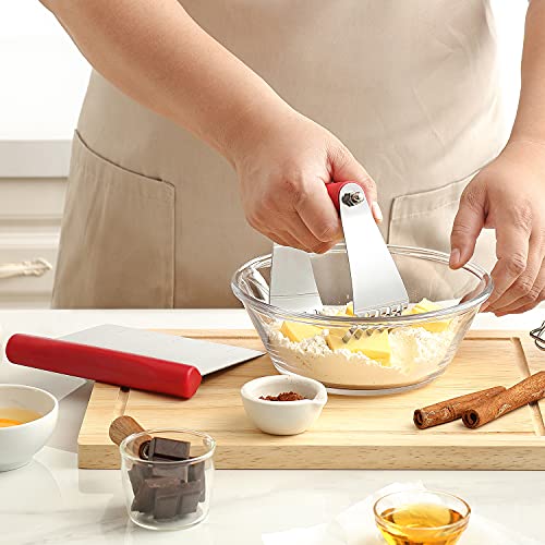 Spring Chef - Dough Blender And Pastry Cutter, Stainless Steel Nut, Pie, Pastry And Dough Cutter And Scraper, Multipurpose Baking Tools With Soft Grip Handles, Red #TOP1