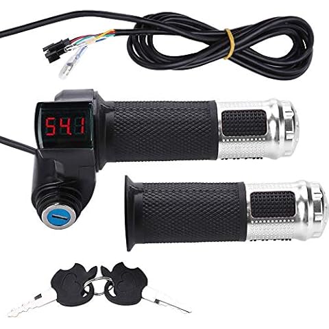 Throttle Grip Handlebar, Universal Throttle Control Grips Cover with LED Display 3 Gears Speed Switch and Power Key Locker Accelerator for Electric Bike Scooter Tricycle (Silver) Cover