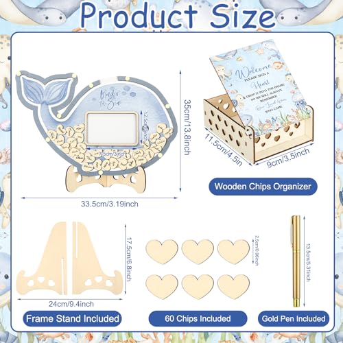 Image of Wenqik 63 Pcs Under the Sea Baby Show Guest Book Alternatives Set Baby Shower Decorations with Photo Frame Sonogram Frame Keepsake 60 Wood Slices Guest Book for Birthday
