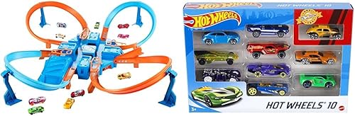 Hot Wheels Criss Cross Crash Track Set Exclusivo de Tienda y paquete de 10 (los estilos pueden variar) Exclusivo de Tienda