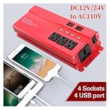 Falownik 12V do 5000W 6000W Inwerter mocy Wyświetlacz LED Inwerter solarny Podwójne szybkie ładowanie USB(5000W-12V-110V-Red)