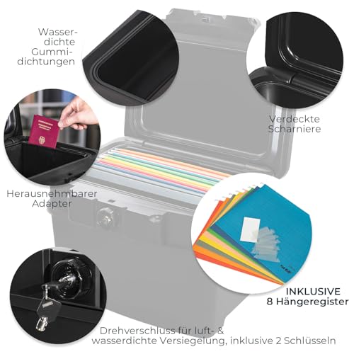 HMF 250453 Feuerfeste Wasserdichte Dokumentenbox | DIN A4 | Hängeregister | schwarz - 4