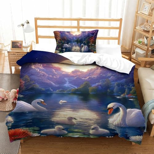 Parure de lit cygne 3D haut de gamme en microfibre douce 135x200cm
