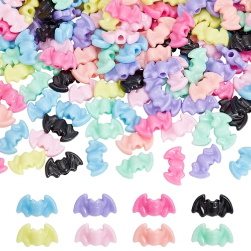 PH PandaHall 160pcs 8 Colors Halloween Bat Beads Flying Bat Bracelet Charms Plastic Beads Gothic Bead for DIY Craft Bracelet Necklace Earrings Jewelry Making Party Table Decoration