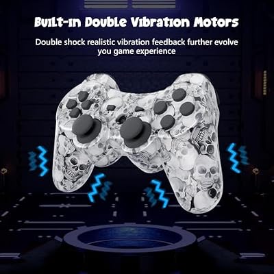 Controller for PS-3 Wireless, Gaming Remote Joystick for Play 3 with Charger Cable Cord (Black Ghost, White Skull)