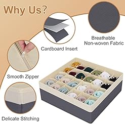 Alternative view of StorMiracle Drawer Organizer Divider, Foldable Closet Storage Organizer Basket, and Fabric Organization Bins for Clothes, Socks, Underwear, Bras, Ties, Accessories, 4 Pcs (Beige & Dark Grey)