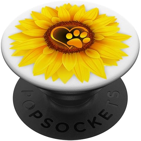 Paw Print Dog Paw Cute Dog Love Yellow Sunflower White PopSockets Adhesive PopGrip