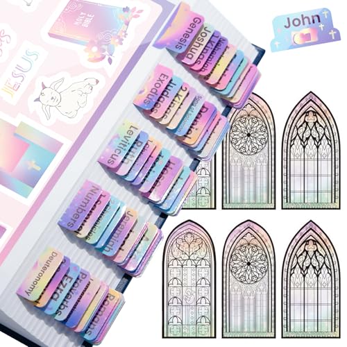 Image of Bible Tabs with Unique Stickers, Laminated Bible Tabs for Women & Men, Christian Gifts, Large Print Bible Tabs for Easy Navigation, Bible Book Index Tabs Labels, Bible Study Supplies, Rainbow4 SQ3