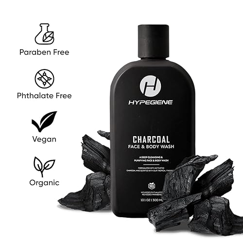 Miniatura 2 de Charcoal Gel de baño para hombre, gel de baño totalmente natural con carbón activado para hombres y mujeres, vegano, sin parabenos, hidratante con