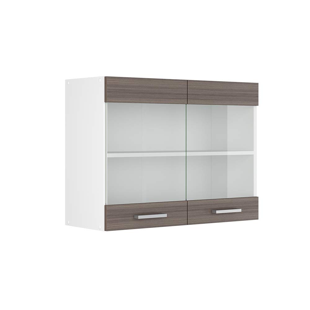 Vicco Glass kitchen cabinet Raul, Noble gray, 80 cm, for flexible combination within modular kitchen systems — image 1