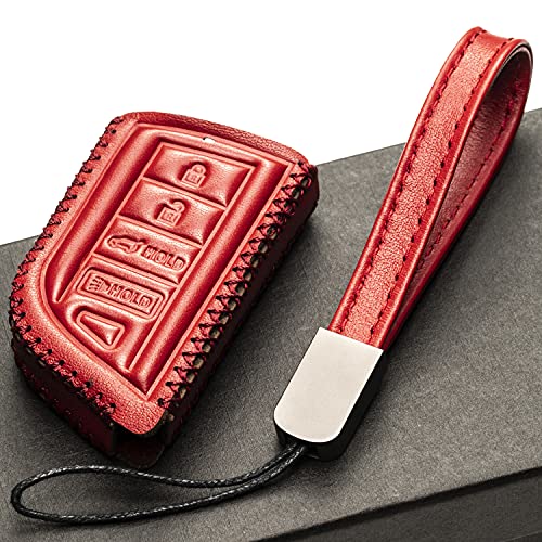 Image of Vitodeco Genuine Leather Smart Key Fob Case with Leather Key Strap Compatible for Acura MDX, RDX, ADX, TLX, INTEGRA - 4-Button, Red
