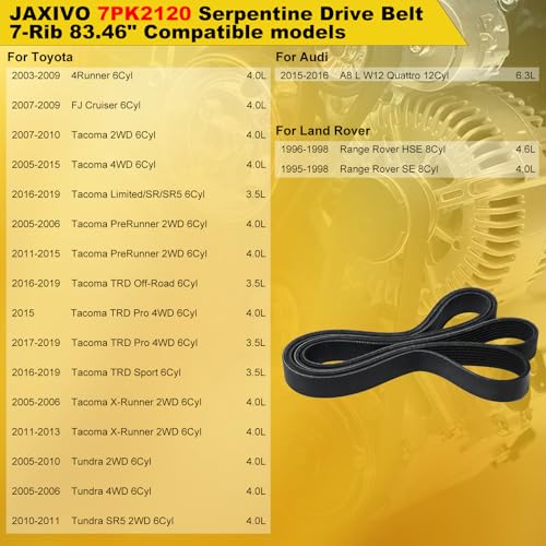 Image of 7PK2120 Serpentine Belt V-Ribbed Drive Belt for Toyota 05-19 Tacoma 6cyl,for 03-09 4Runner 6cyl,05-11 Tundra 6cyl,95-98 Range Rover 8Cyl,7K834