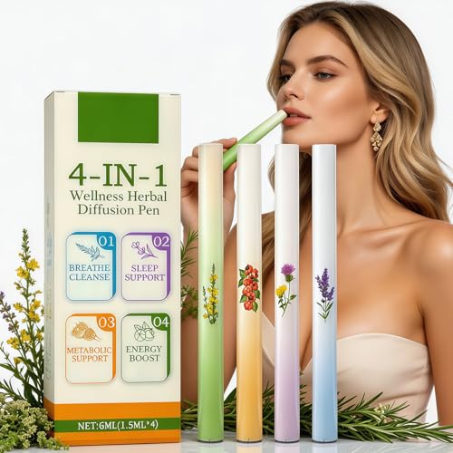 Aromatherapy Inhaler Stick 4Pcs Portable Diffuser Pen for Stress Relief & Breathing Aid Smoke-Free Oral Freshener Vaporless Fum Inhaler for Home Office Travel