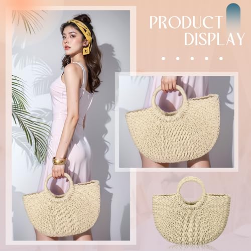 Image of Frienda Straw Tote Bag Summer Beach Bag Handmade Straw Rattan Woven Handbag for Women Travel