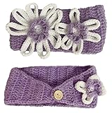 BIBITIME 3 Flowers Headband Women Lady Handmade Knitted Button Closure Hairband (One Size for Adult, Purple)