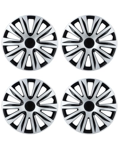 Image of ABX Hubcap Wheel Covers Hub Caps 16 Inch Set of 4 Black & Silver Universal Wheel Rim Cover R16 Stylish Car Decor Wheel Covers for Toyota Camry Nissan Mazda (black-09, 16 inch)