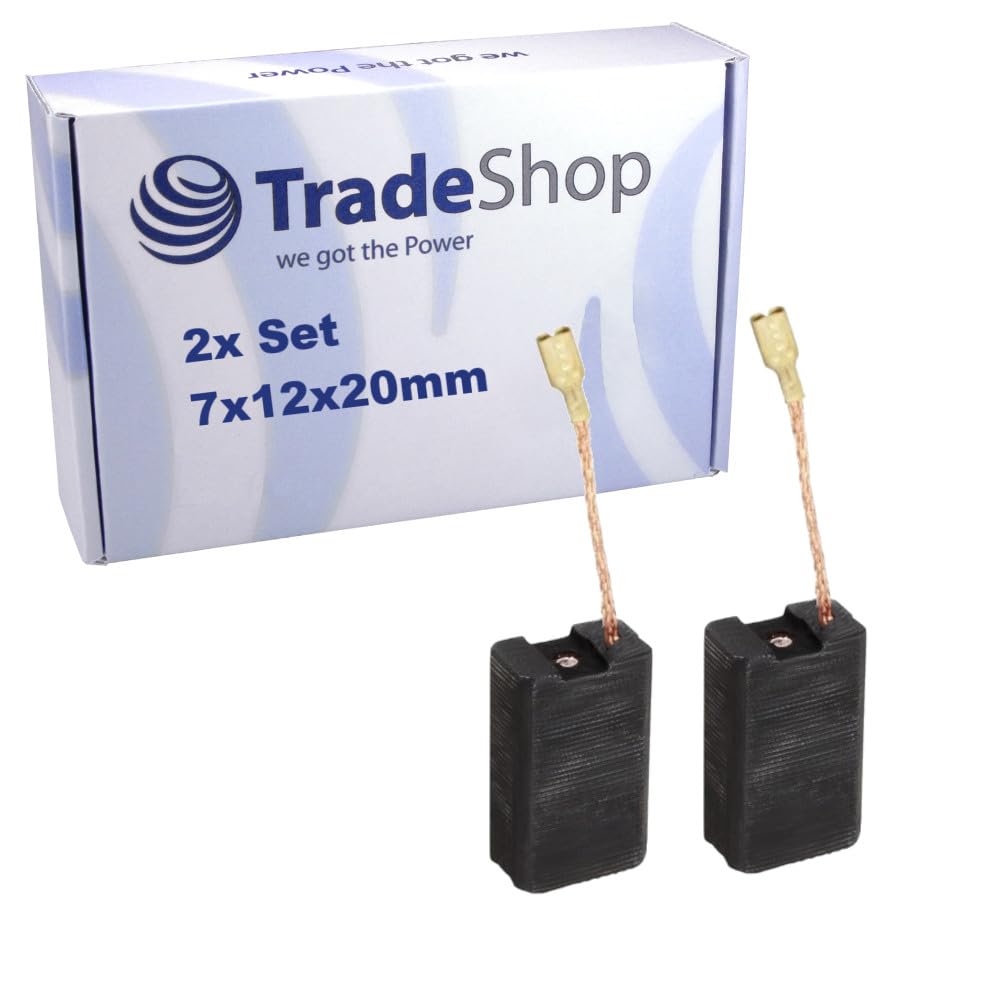 Trade-Shop - 2 Spazzole A Carbone Per Motore, 7 Mm X 12 Mm X 20 Mm, Compatibili Con Smerigliatrice Angolare Parkside PWS 230 C3, Con Auto Stop