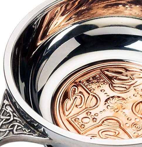 Quaich de 4" con Cruz Celta Escocesa e Inserciones de Cobre Artesanal 4
