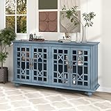 Knocbel Vintage Entryway Console Table Buffet Sideboard with Tempered Glass Doors, Adjustable Shelve