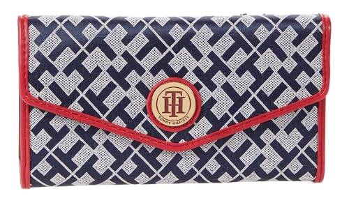 Tommy Hilfiger Women's Navy Logo Jacquard Checkbook Wallet Clutch Bag Navy/Red