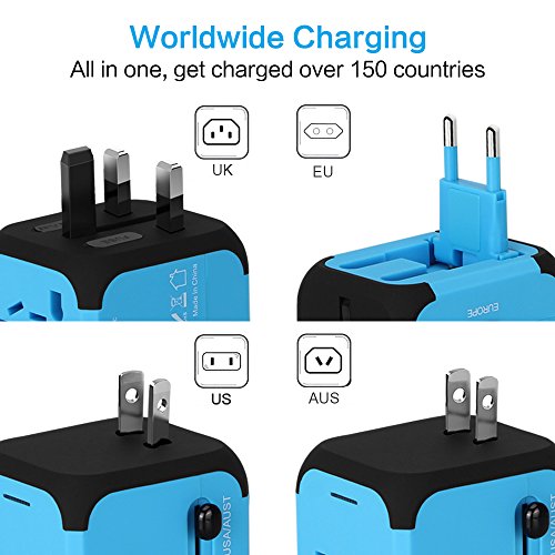 Uppel Travel Adapter With Dual Usb All-In-One Worldwide Travel Chargers Adapters For Us Eu Uk Au About 152 Countries Wall Universal Power Plug Adapter Charger With Dual Usb And Safety Fuse (Blue) #TOP1