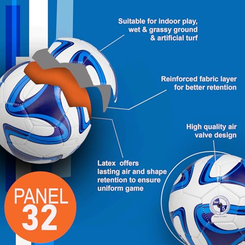 Image of WHACKK Pele Blue & White Football (Size 5) - 32-Panel Durable PVC Ball