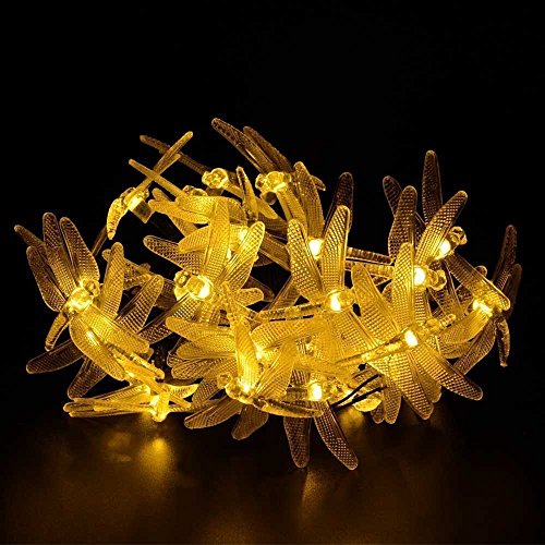 Dragonfly Solar String Lights Outdoor, DINOWIN 20ft 30 LED Waterproof Fairy Lights Decorative Lighting for Indoor/Outdoor Home Garden Lawn Fence Patio Party and Holiday Decorations (Warm White) - Image 4